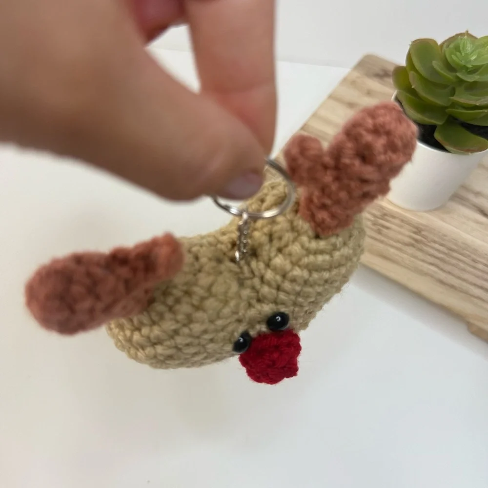 Handcrafted Heart Deer Crochet Keychain